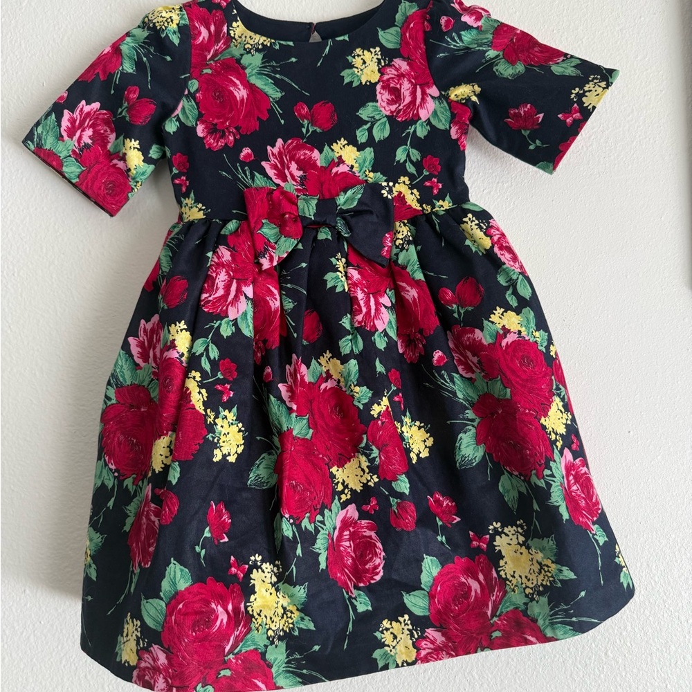 Janie and Jack Navy Floral Dress - fuchsia,, Green, and Yellow